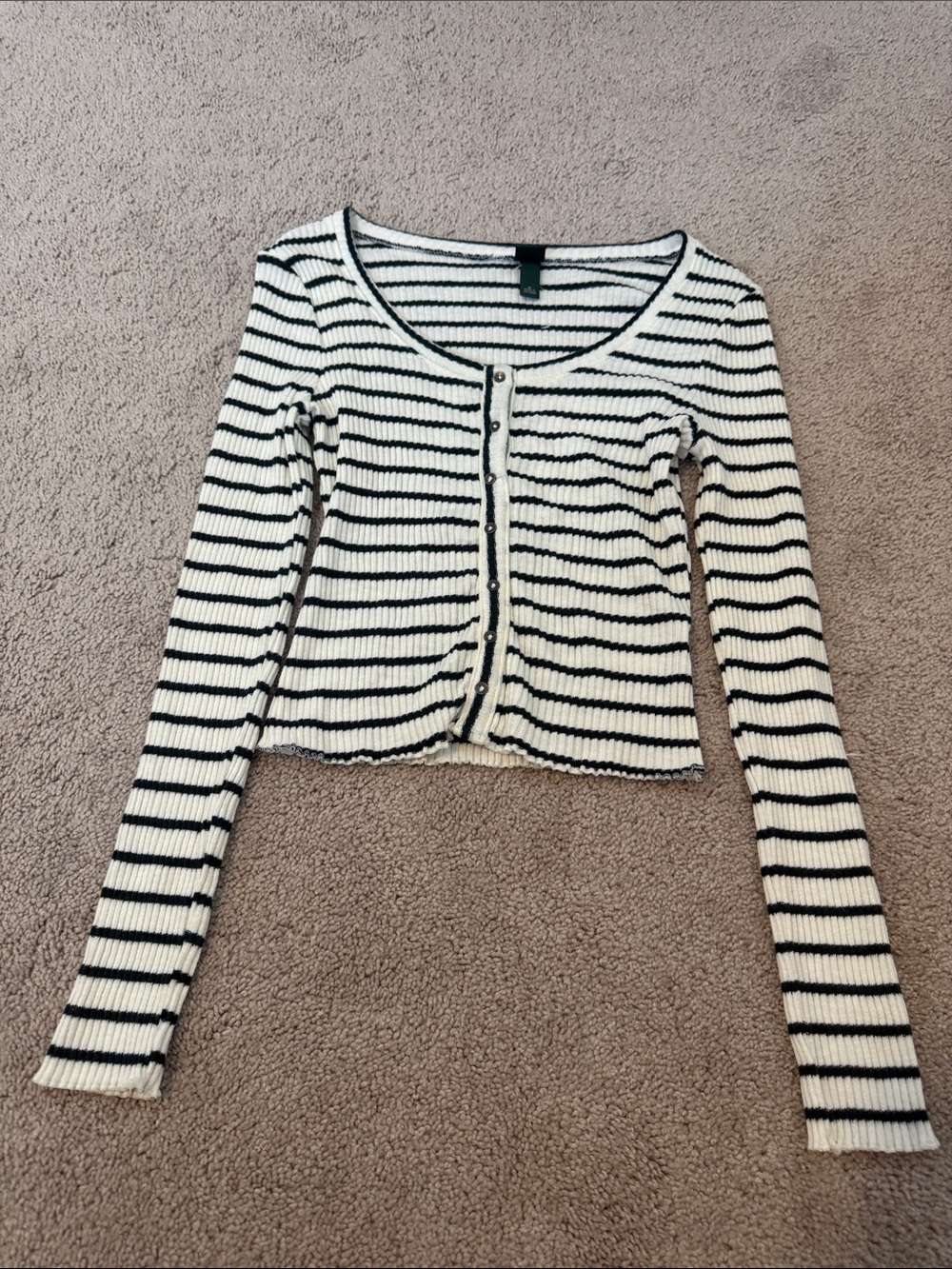 wild fable Black & White Striped Button-Front Knit Top